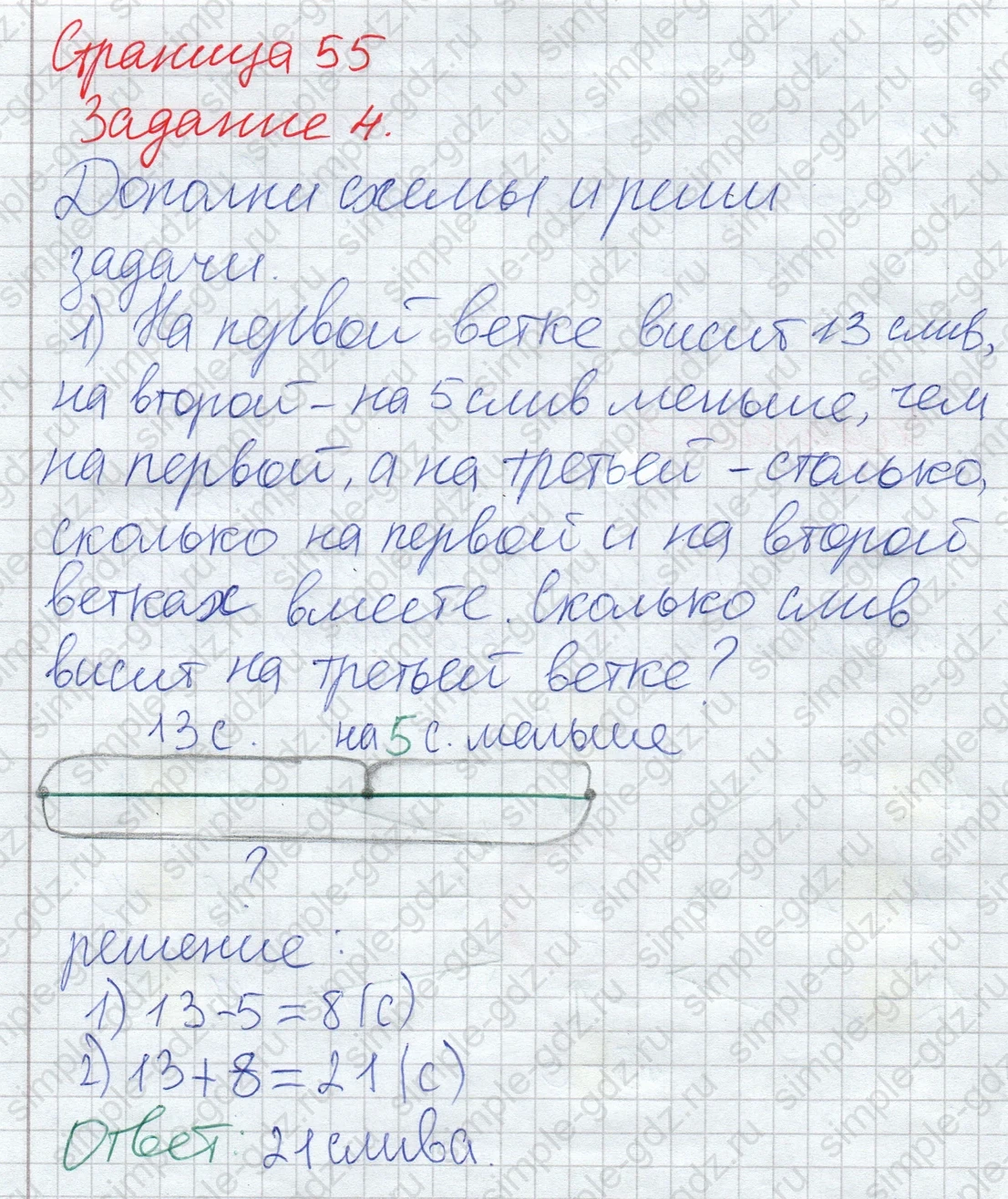 matematika class-2 Математика 2 класс рабочая тетрадь Дорофеев, Миракова часть 1 и 2 - 1 Часть страница 55 ответ Задание 4