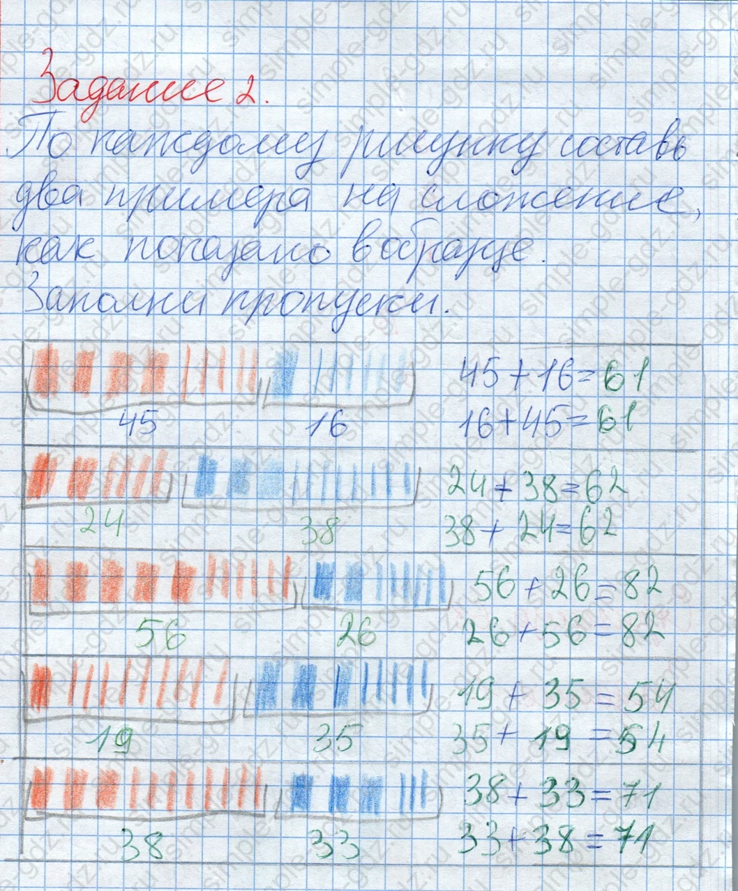 matematika class-2 Математика 2 класс рабочая тетрадь Дорофеев, Миракова часть 1 и 2 - 2 Часть страница 68 ответ Задание 2. Примеры на сложение.