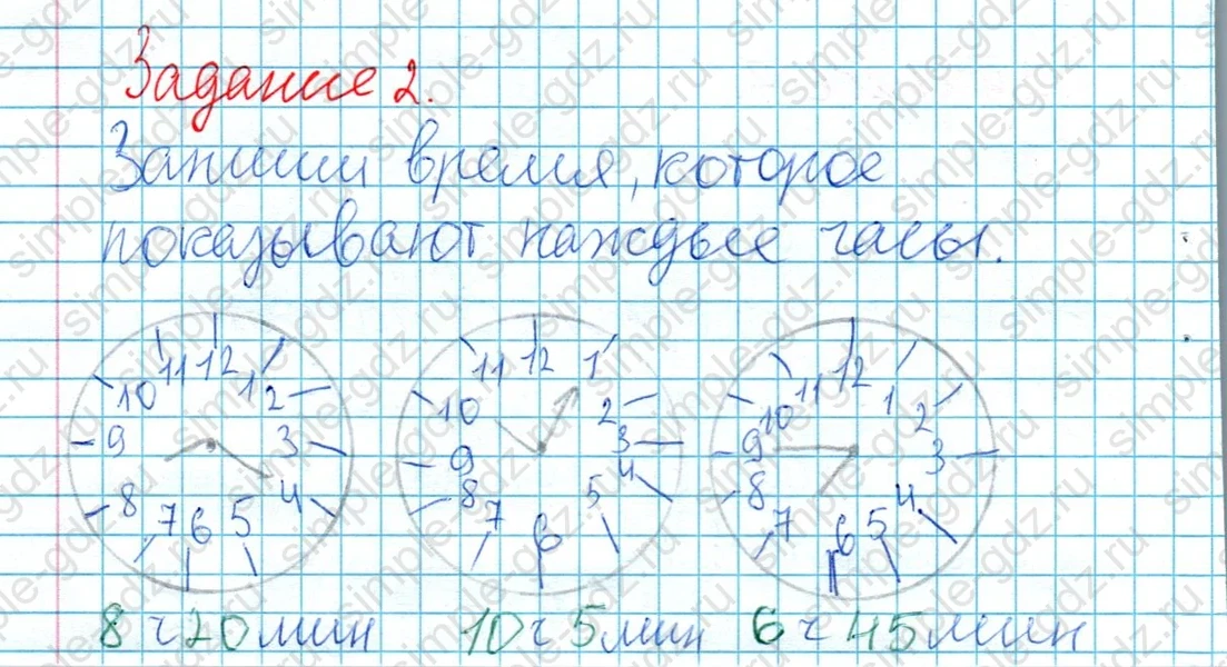 matematika class-2 Математика 2 класс рабочая тетрадь Дорофеев, Миракова часть 1 и 2 - 2 Часть страница 92 ответ Задание 2. Запиши время, которое показывают каждые часы