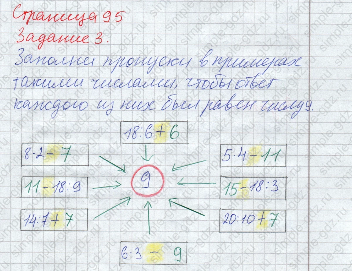 matematika class-2 Математика 2 класс рабочая тетрадь Дорофеев, Миракова часть 1 и 2 - 1 Часть страница 95 ответ Задание 3
