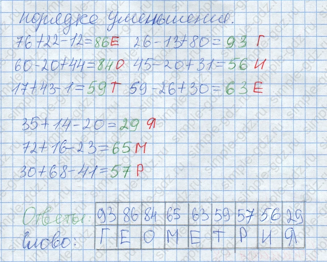 matematika class-2 Математика 2 класс учебник Дорофеев, Миракова часть 1, 2 - 2 Часть страница 57 ответ Задание 5. Расшифруй название предмета.