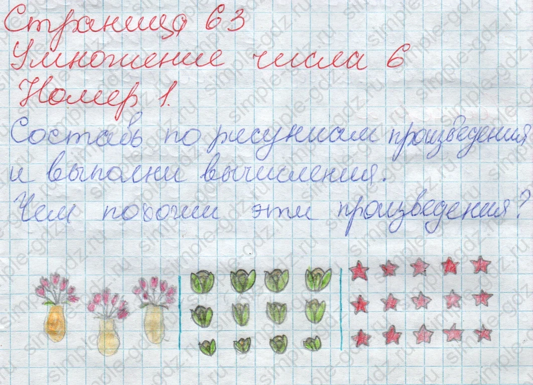 matematika class-2 Математика 2 класс учебник Дорофеев, Миракова часть 1, 2 - 1 Часть страница 63 ответ Умножение числа 6. Номер 1