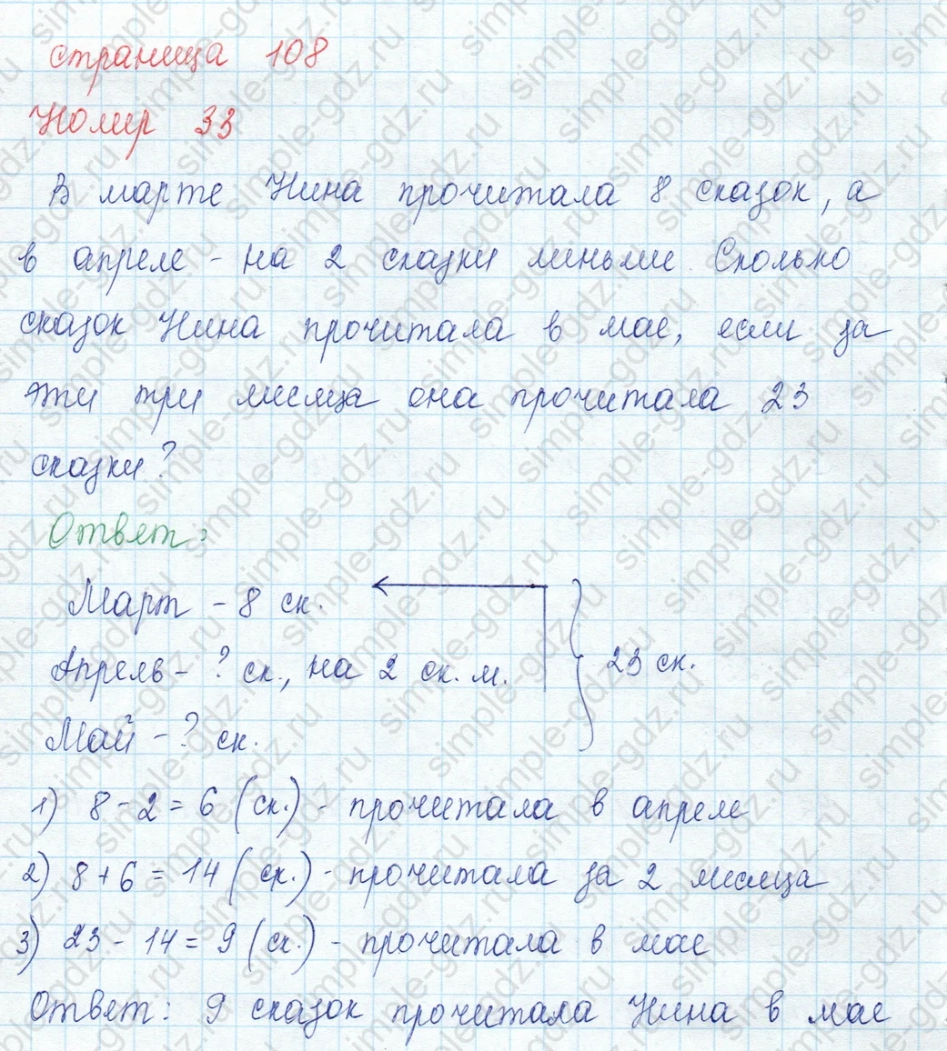 matematika class-3 Математика 3 класс учебник Моро, Бантова 1, 2 часть - 1 Часть страница 108 ответ Номер 33
