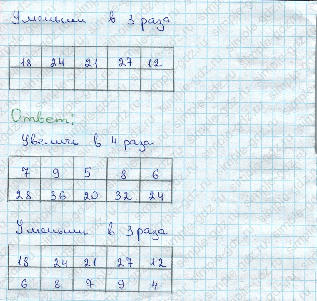 matematika class-3 Проверочные работы по математике 3 класс Волкова - 1 Часть страница 18 ответ Номер 1 Увеличь в 4 раза / Уменьши в 3 раза