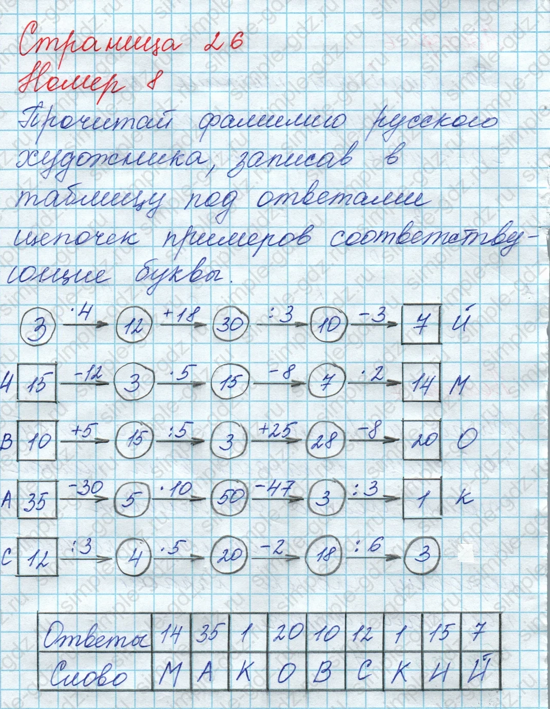 matematika class-3 Математика 3 класс рабочая тетрадь Дорофеев, Миракова часть 1 и 2 - 1 Часть страница 26 ответ Номер 8