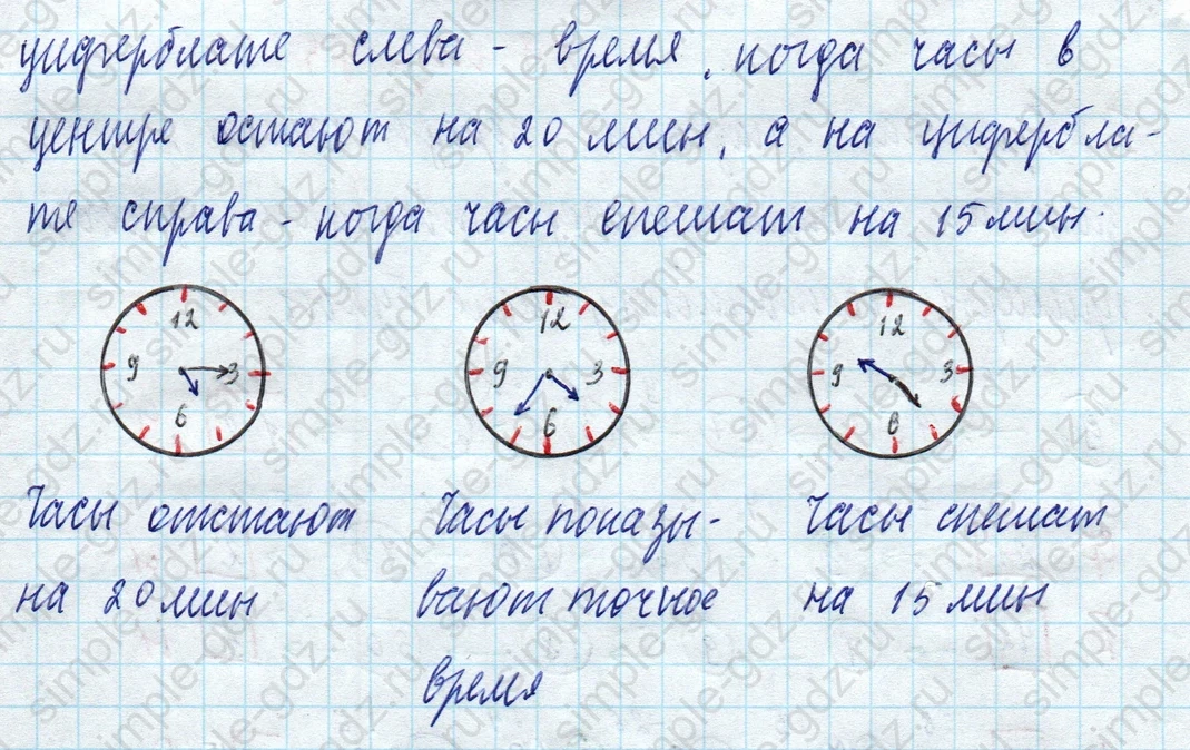 matematika class-3 Математика 3 класс рабочая тетрадь Дорофеев, Миракова часть 1 и 2 - 1 Часть страница 89 ответ Нарисуй положение недостающих стрелок часов