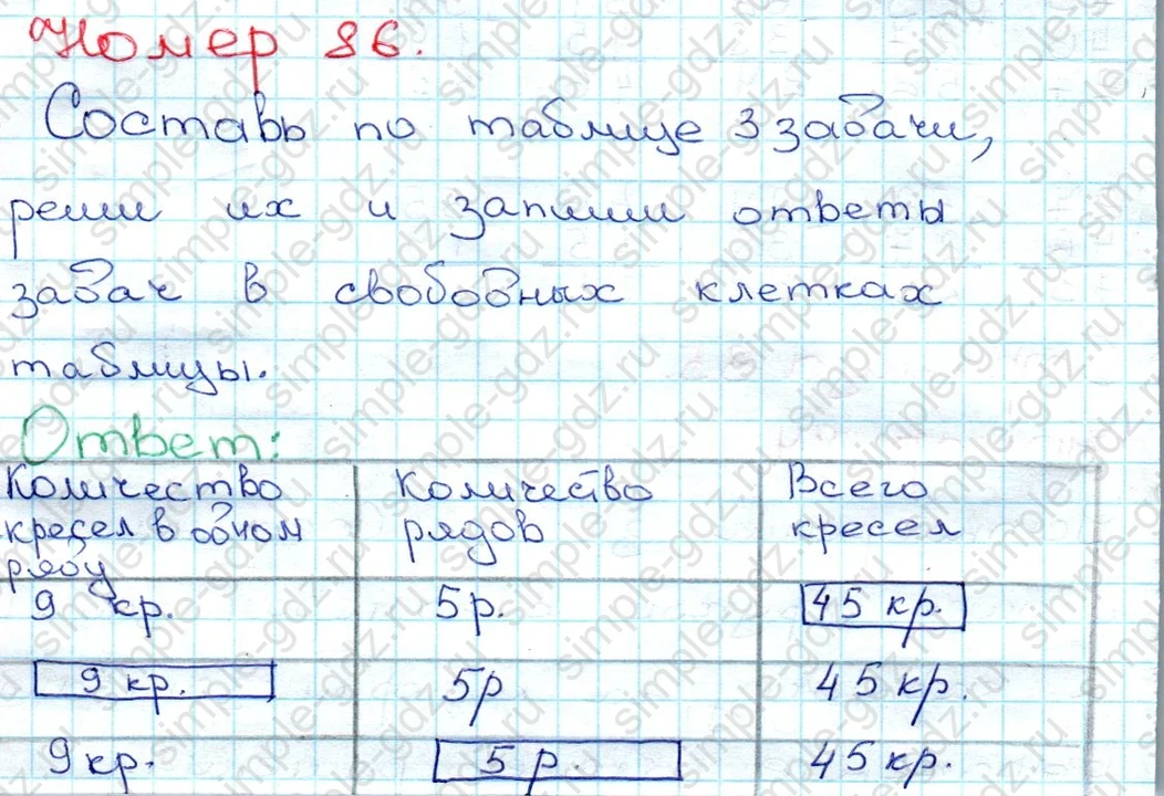matematika class-3 Математика 3 класс рабочая тетрадь Моро 1, 2 часть - 1 Часть страница 35 ответ 86