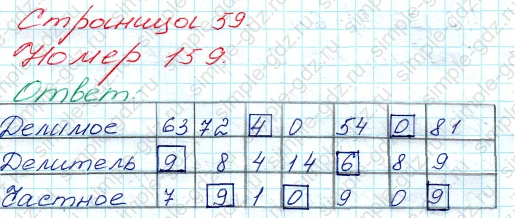 matematika class-3 Математика 3 класс рабочая тетрадь Моро 1, 2 часть - 1 Часть страница 59 ответ 159