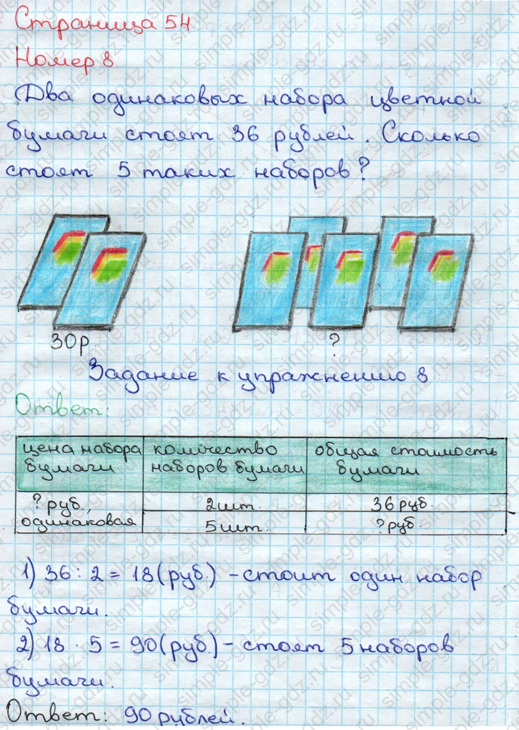 matematika class-3 Математика 3 класс учебник Дорофеев, Миракова часть 1, 2 - 2 Часть страница 54 ответ Номер 8