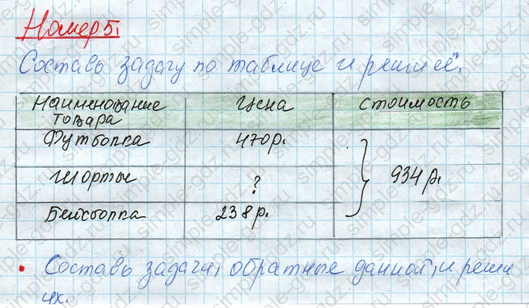 matematika class-4 Математика 4 класс рабочая тетрадь Дорофеев, Миракова часть 1 и 2 - 1 Часть страница 46 ответ Номер 5. Составь задачу по таблице